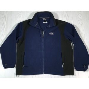 Mens North Face Full Zip Fleece Jacket Large Blue Black Mock Neck Zip Pocket